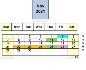 District School Academic Calendar for Ygnacio Valley High for November 2021