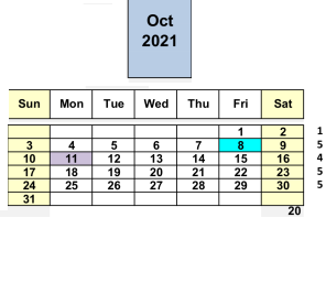 District School Academic Calendar for Diablo Day Community for October 2021