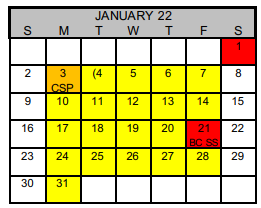 District School Academic Calendar for P E P for January 2022