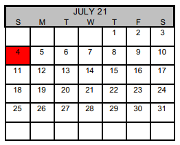 District School Academic Calendar for P E P for July 2021