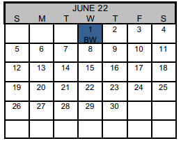 District School Academic Calendar for P E P for June 2022