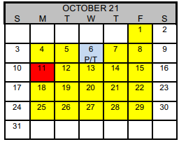 District School Academic Calendar for P E P for October 2021