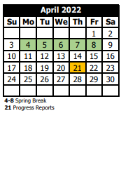 District School Academic Calendar for Richards Middle School for April 2022