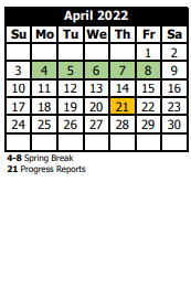 District School Academic Calendar for Shaw High School for April 2022