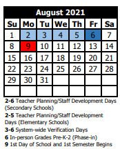 District School Academic Calendar for Gentian Elementary School for August 2021