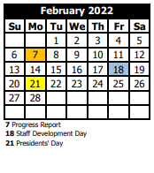District School Academic Calendar for Claflin Center for February 2022