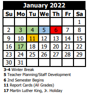 District School Academic Calendar for Claflin Center for January 2022