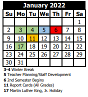 District School Academic Calendar for Allen Elementary School for January 2022