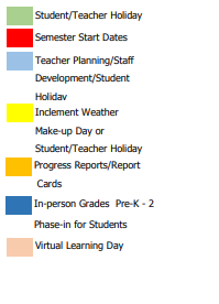 District School Academic Calendar Legend for Shaw High School