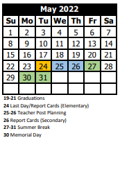 District School Academic Calendar for Kendrick High School for May 2022