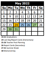 District School Academic Calendar for Waddell Elementary School for May 2022