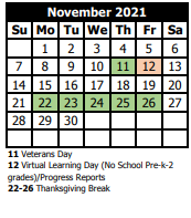 District School Academic Calendar for Double Churches Elementary School for November 2021