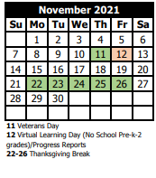District School Academic Calendar for Shaw High School for November 2021