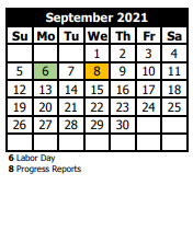 District School Academic Calendar for Eastway Elementary School for September 2021