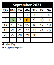 District School Academic Calendar for Baker Middle School for September 2021