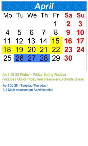 District School Academic Calendar for Benjamin N. Cardozo High School for April 2022