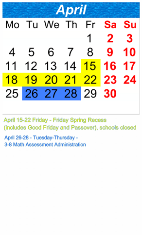 District School Academic Calendar for Unity Center For Urban Technologies for April 2022