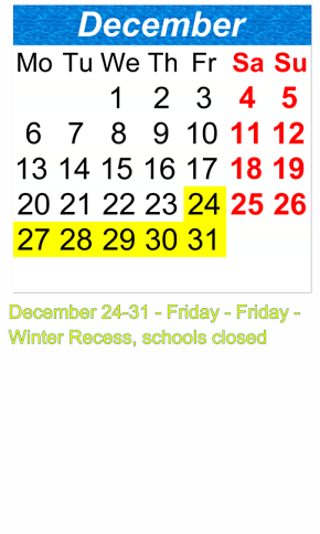 District School Academic Calendar for Facing History School (the) for December 2021