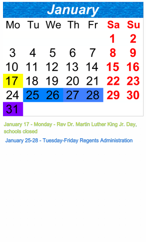 District School Academic Calendar for P.S.  51 for January 2022