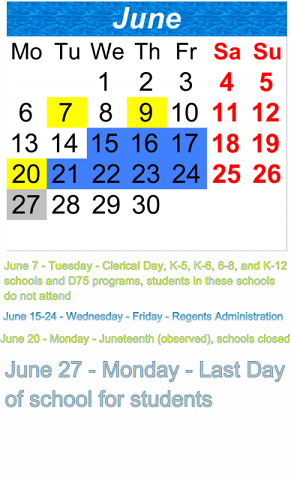 District School Academic Calendar for Benjamin N. Cardozo High School for June 2022