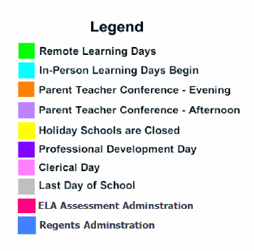 District School Academic Calendar Legend for P.S. 160 Walt Disney School