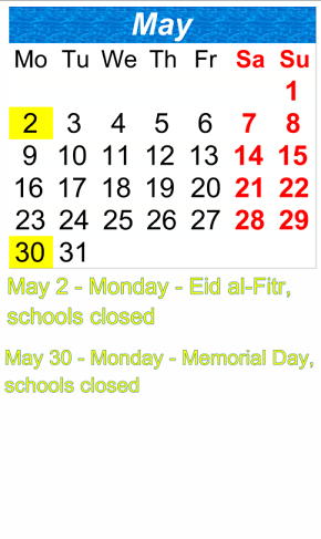 District School Academic Calendar for Benjamin N. Cardozo High School for May 2022