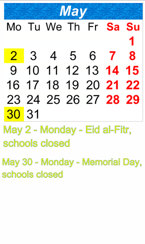 District School Academic Calendar for J.H.S. 226 Virgil I. Grisson for May 2022