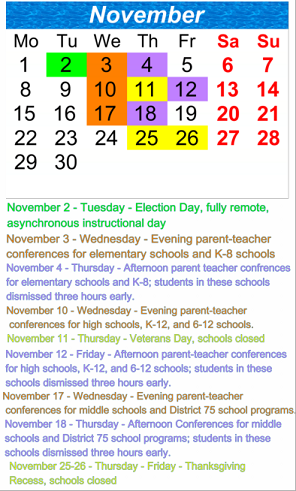 District School Academic Calendar for High School For Arts And Business for November 2021