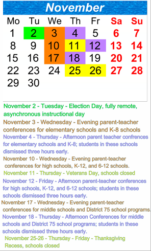 District School Academic Calendar for Benjamin N. Cardozo High School for November 2021