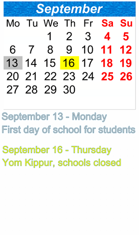 District School Academic Calendar for P.S. 197 for September 2021