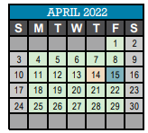 District School Academic Calendar for Glenn Enhance Option School for April 2022