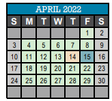 District School Academic Calendar for Cameron Middle School for April 2022