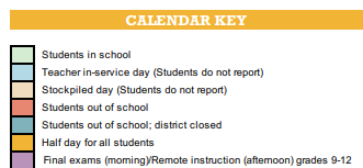 District School Academic Calendar Legend for Brick Church Middle School