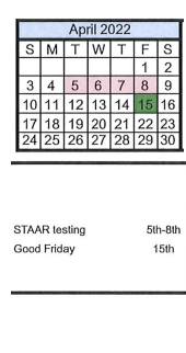 District School Academic Calendar for Natalia High School for April 2022