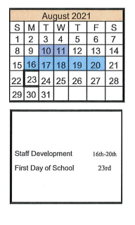 District School Academic Calendar for Natalia Early Child Ctr for August 2021