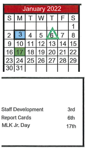 District School Academic Calendar for Natalia Early Child Ctr for January 2022