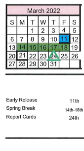 District School Academic Calendar for Natalia Early Child Ctr for March 2022