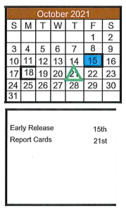 District School Academic Calendar for Natalia Elementary for October 2021