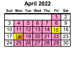 District School Academic Calendar for Project Ready At Navasota Carver L for April 2022