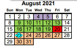 District School Academic Calendar for High Point Elementary School for August 2021