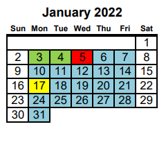 District School Academic Calendar for Project Ready At Navasota Carver L for January 2022