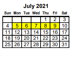 District School Academic Calendar for Navasota J H for July 2021