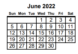 District School Academic Calendar for Project Ready At Navasota Carver L for June 2022