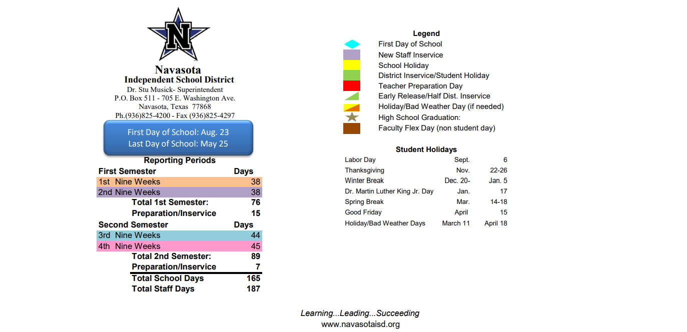 District School Academic Calendar Key for Project Ready At Navasota Carver L