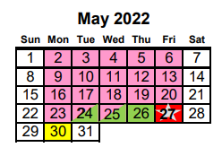 District School Academic Calendar for Project Ready At Navasota Carver L for May 2022