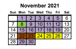 District School Academic Calendar for Project Ready At Navasota Carver L for November 2021
