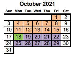 District School Academic Calendar for Project Ready At Navasota Carver L for October 2021