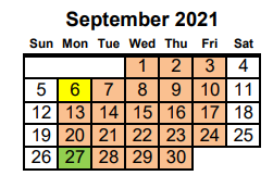 District School Academic Calendar for Project Ready At Navasota Carver L for September 2021