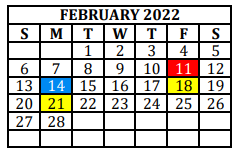 District School Academic Calendar for Alternative Education School for February 2022