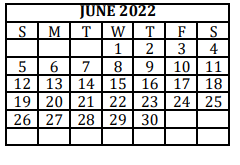 District School Academic Calendar for Jefferson Co Youth Acad for June 2022